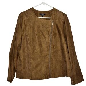 Notations Brown Faux Suede Leather Asymmetrical Zip Jacket petite XL nwt